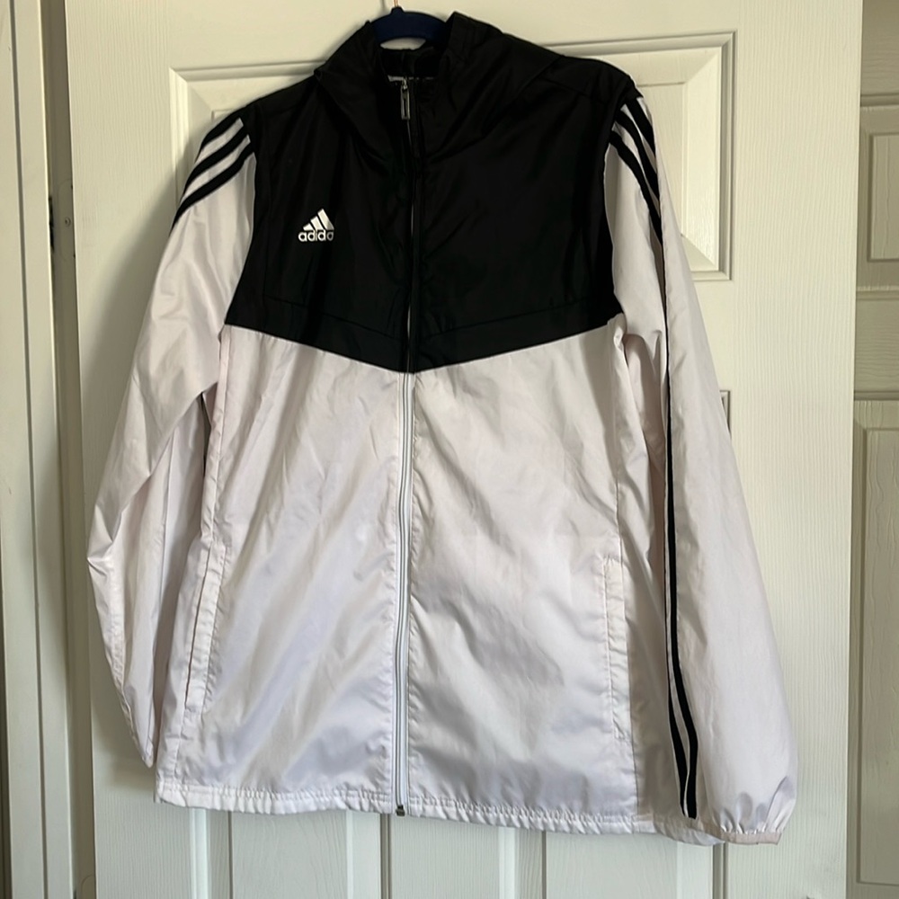 Adidas black white windbreaker hoodie full zip size large